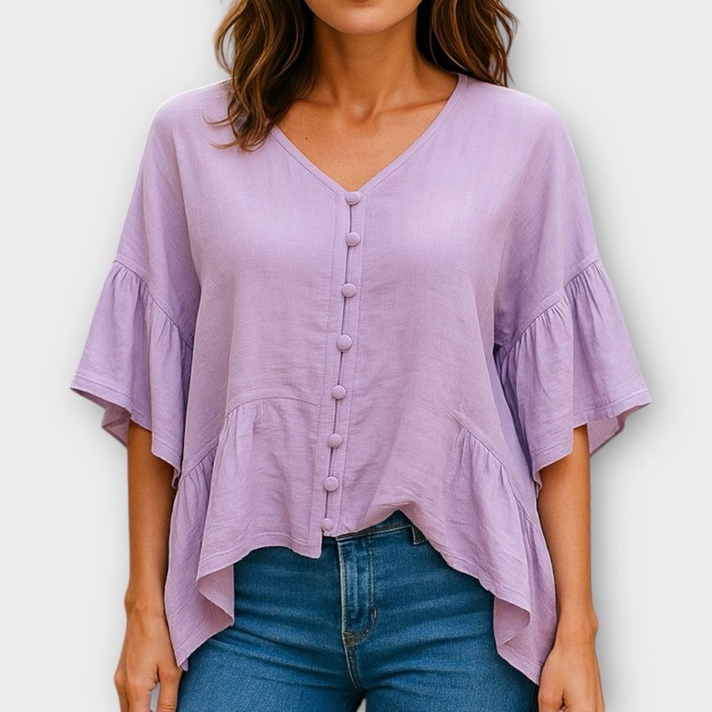 Crosby Mollie Burch Purple Ruffle Sleeve Oversized Crop Size S